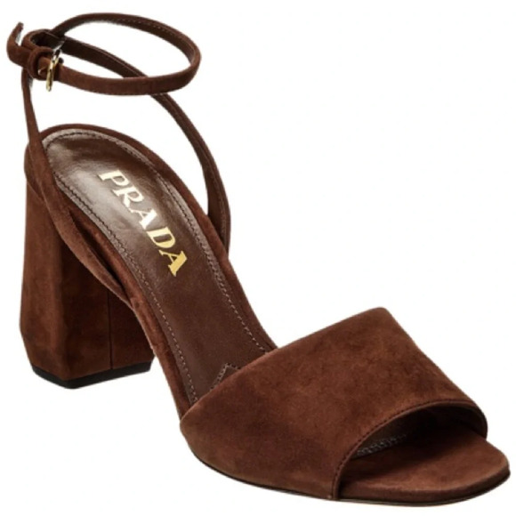 Prada Suede Brown Chunk Heel 39.5 - Picture 2 of 7